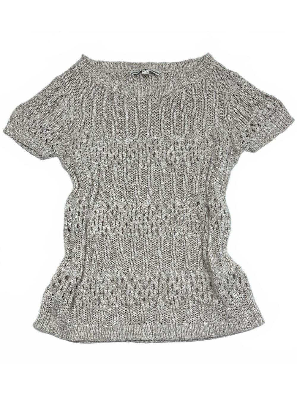 Y2K CYC Beige Short Sleeve Open Knit Sweater Sz M Coquette Vintage Minimalist